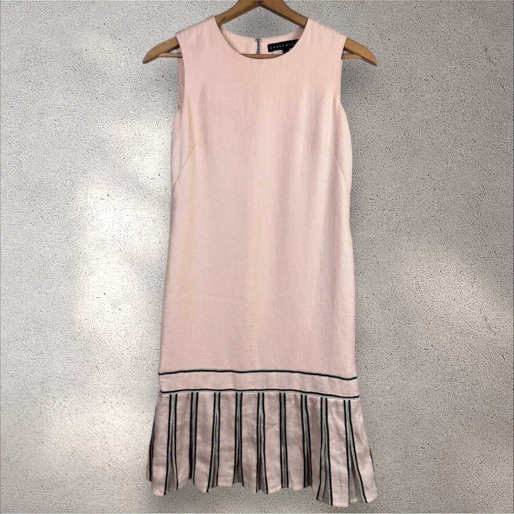 Abbey Glass Tuckernuck Drop Waist Ruffle Hem Shift Pink Midi Dress Sz S - Picture 2 of 6
